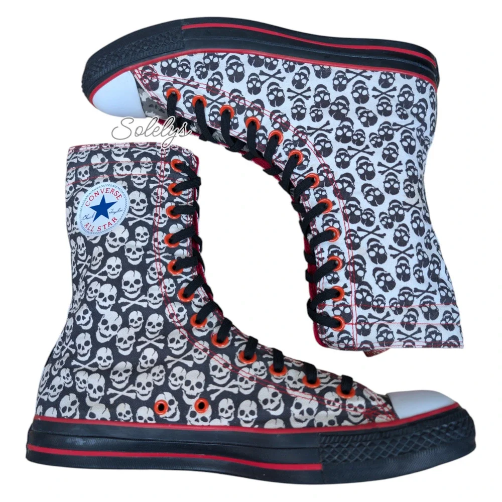 Converse 2011 XHI Calf High Custom Skull Tie Dye Black Red Sneaker M9.5 W11.5 - Picture 11 of 11